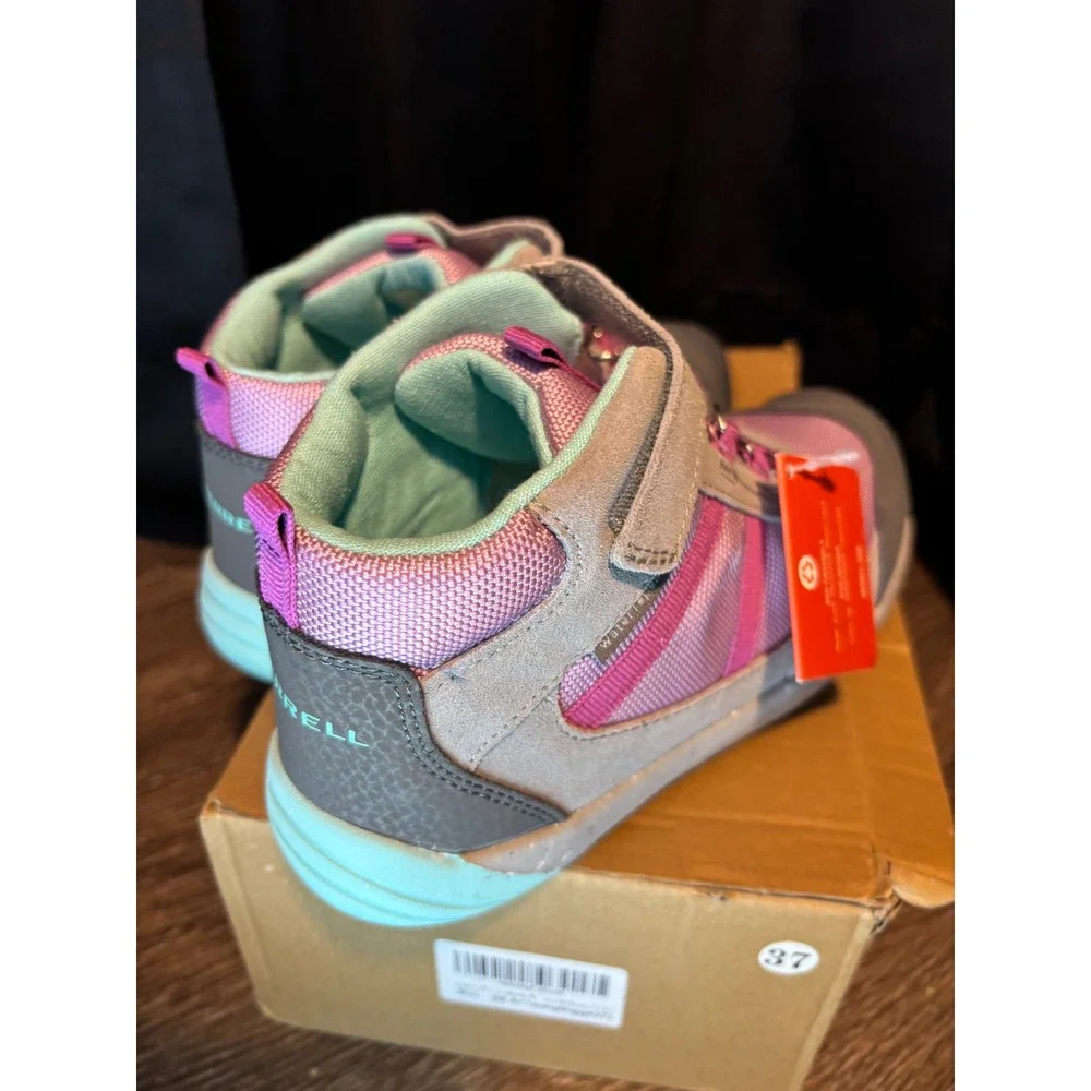 Merrell Bare Steps Hiker Girls Grey Pink Aqua Water Repellent Boots Size 37 NIB